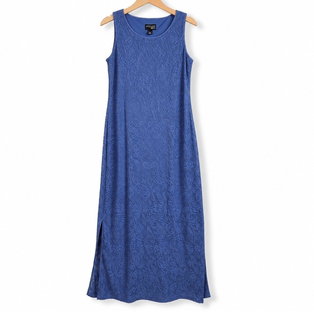 Attitudes by Renee Maxi Dress Small Denim Dusk Floral Illusion Jacquard A691341